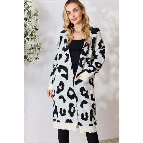 Leopard Open Front Knit Cardigan - Stylish and Comfortable Outerwear - Picture 1 of 6